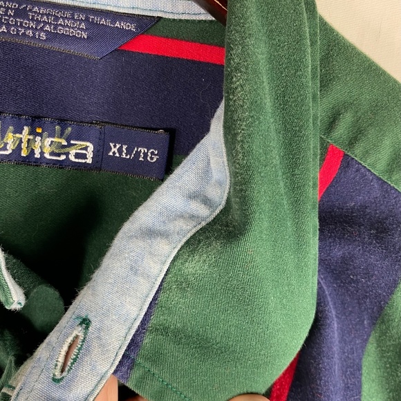 Vintage 90s Y2K Nautica Mens XL Shirt Button Down Striped Green Vibrant - Picture 2 of 4